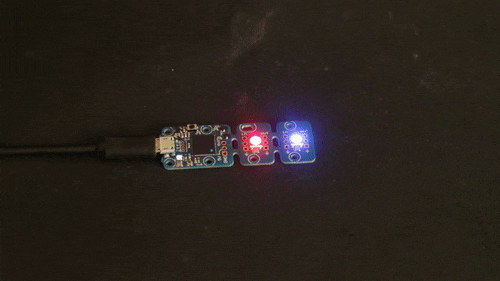 Exécution de la séquence précédente avec un offset de 1 sec entre les deux LEDs