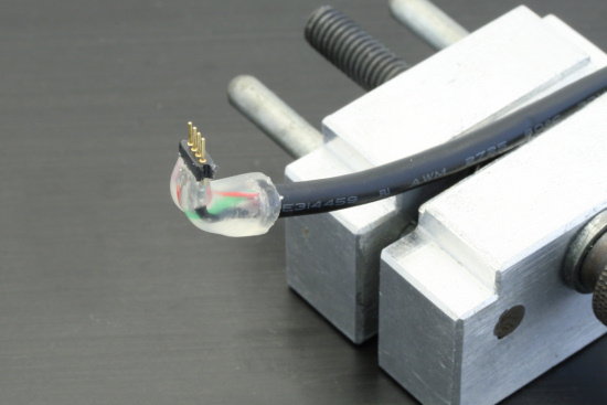 Wires are protected with hot glue.