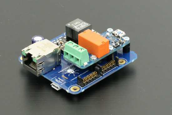 One Yoctopuce device can be mounted directly on the hub. On the picture, we used a Yocto-PowerRelay
