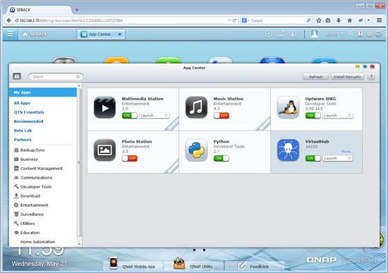 The VirtualHub application installed on a QNAP NAS
