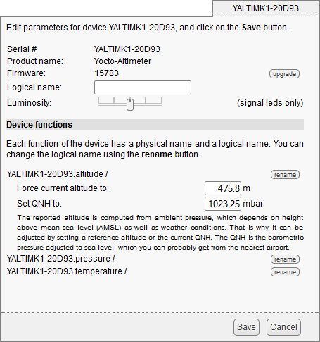 You can configure a reference altitude or a reference pressure in the Yocto-Altimeter