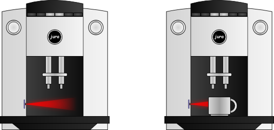 The Yocto-Proxmitiy is used to detect the presence of a cup under the nozzles of the coffee machine