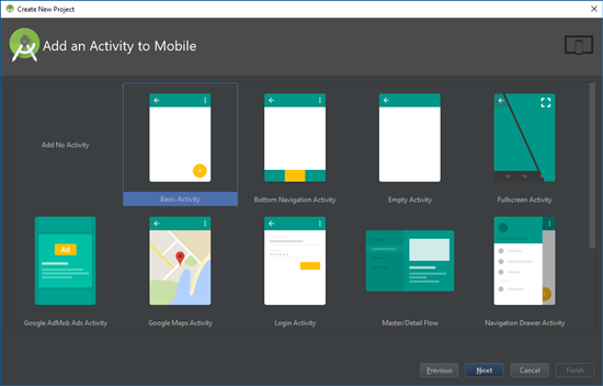 We start with the basic Android Studio activity