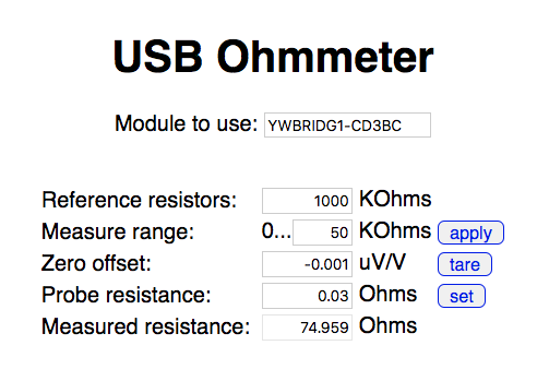 Complete interface for our precision USB Ohmmeter