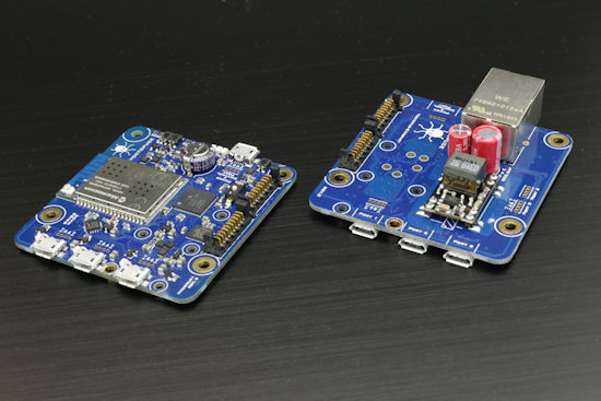 A YoctoHub-Wireless-G and a YoctoHub-Ethernet
