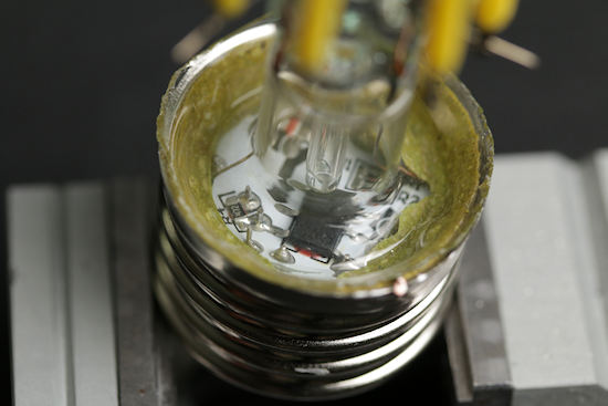 A 230V LED bulb hides electronics in its base