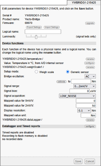 The Yocto-Bridge configuration parameters