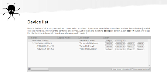 The VirtualHub (for web) interface The VirtualHub (for web) interface