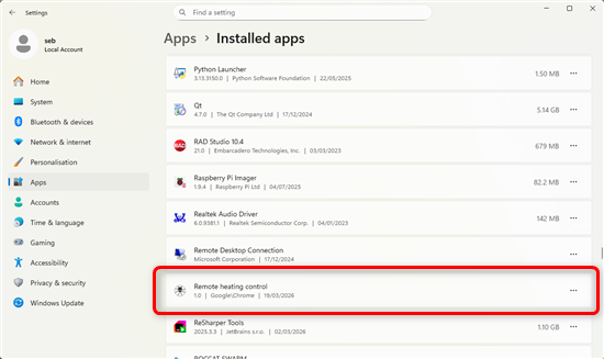 La PWA appara�t dans la liste des applications install�es