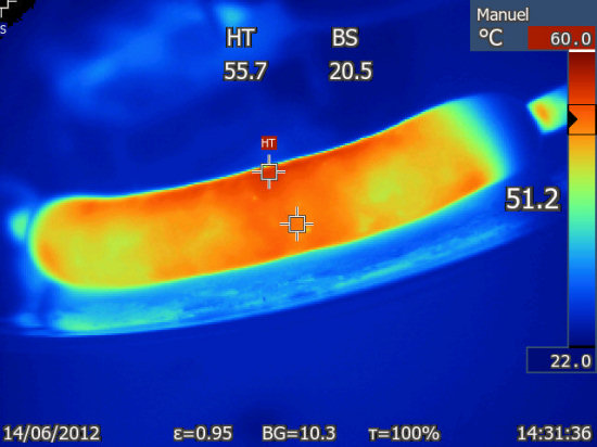 Infrared picture of a sausage with current going through