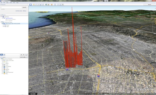Air quality is measured with a Yocto-VOC, and then represented in 3D on a map