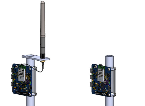 The YoctoHub-Wireless have been mounted on a PVC pole