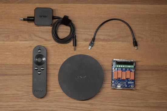 The Nexus Player, the remote, and the Yocto-MaxiPowerRelay