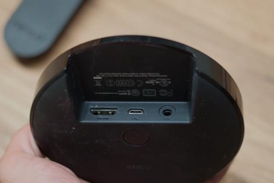 The Nexus Player has an HDMI port, a power socket, and an USB OTG port