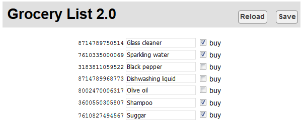 A small and very simple interface to update the grocery list