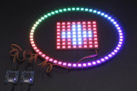 The Yocto-Color-V2 is compatible with the NeoPixel modules based on the WS2812B, WS2812C, and SK6812 leds
