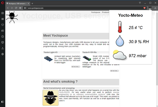 En cliquant sur l'icne, on affiche l'tat du Yocto-Meteo