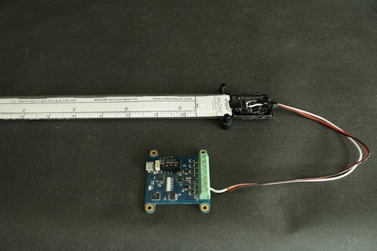 The Milone eTape level sensor, with a resistive output, connected to a Yocto-Thermistor-C