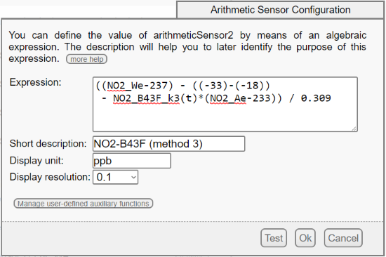 Configuration of the arithmeticSensor2