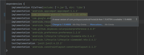 Android Studio warns you if a new version of the library is available