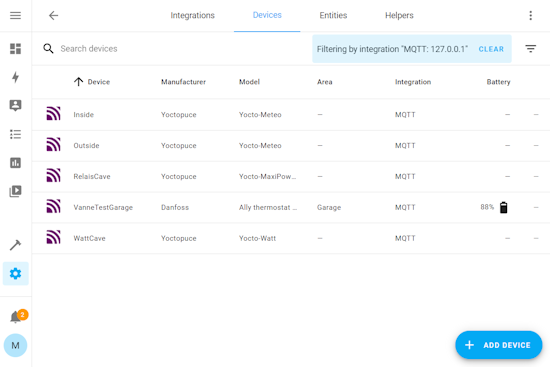 Yoctopuce devices now appear in the list of discovered MQTT objects