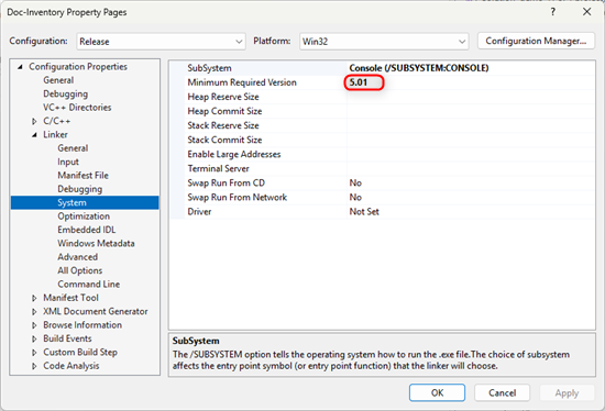 The subsystem must be set to 5.01